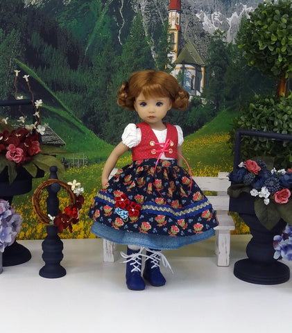 Alpine Autumn - dirndl ensemble with tights & boots for Little Darling Doll or 33cm BJD