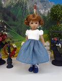 Alpine Autumn - dirndl ensemble with tights & boots for Little Darling Doll or 33cm BJD