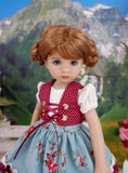 Alpine Beauty - dirndl ensemble with tights & shoes for Little Darling Doll or 33cm BJD