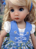 Alpine Bluebells - dirndl ensemble with tights & boots for Little Darling Doll or 33cm BJD