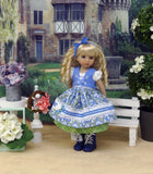 Alpine Bluebells - dirndl ensemble with tights & boots for Little Darling Doll or 33cm BJD