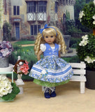 Alpine Bluebells - dirndl ensemble with tights & boots for Little Darling Doll or 33cm BJD