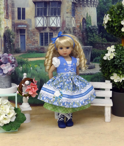 Alpine Bluebells - dirndl ensemble with tights & boots for Little Darling Doll or 33cm BJD