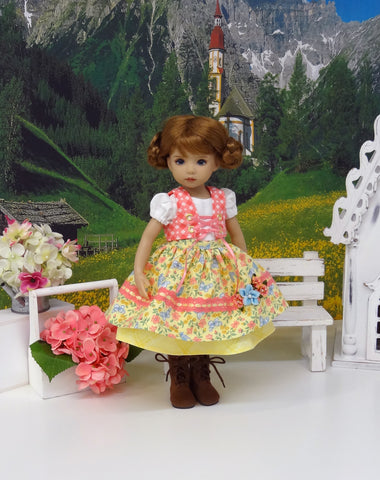 Alpine Fields - dirndl ensemble with tights & boots for Little Darling Doll or 33cm BJD