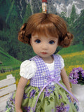 Alpine Lilacs - dirndl ensemble with tights & boots for Little Darling Doll or 33cm BJD