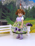 Alpine Lilacs - dirndl ensemble with tights & boots for Little Darling Doll or 33cm BJD