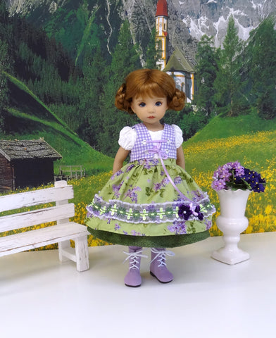 Alpine Lilacs - dirndl ensemble with tights & boots for Little Darling Doll or 33cm BJD