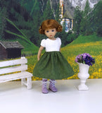 Alpine Lilacs - dirndl ensemble with tights & boots for Little Darling Doll or 33cm BJD