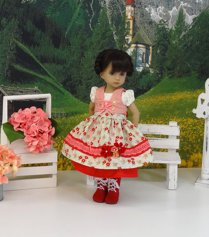 Alpine Posy - dirndl ensemble with tights & boots for Little Darling Doll or 33cm BJD