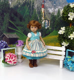 Alpine Rosebud - dirndl ensemble with tights & boots for Little Darling Doll or 33cm BJD