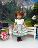 Alpine Rosebud - dirndl ensemble with tights & boots for Little Darling Doll or 33cm BJD