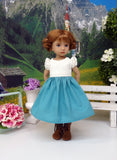 Alpine Rosebud - dirndl ensemble with tights & boots for Little Darling Doll or 33cm BJD