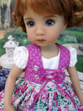 Alpine Sweet Pea - dirndl ensemble with tights & boots for Little Darling Doll or 33cm BJD