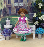 Alpine Sweet Pea - dirndl ensemble with tights & boots for Little Darling Doll or 33cm BJD