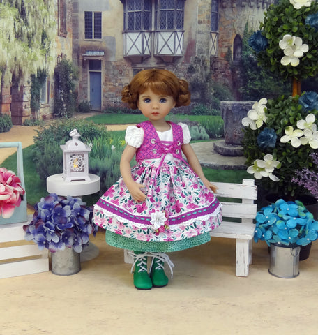Alpine Sweet Pea - dirndl ensemble with tights & boots for Little Darling Doll or 33cm BJD