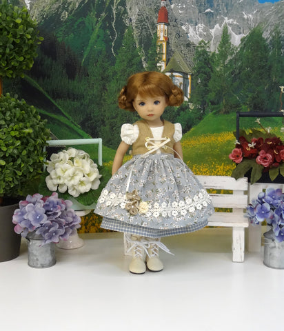 Alpine Wildflowers - dirndl ensemble with tights & boots for Little Darling Doll or 33cm BJD