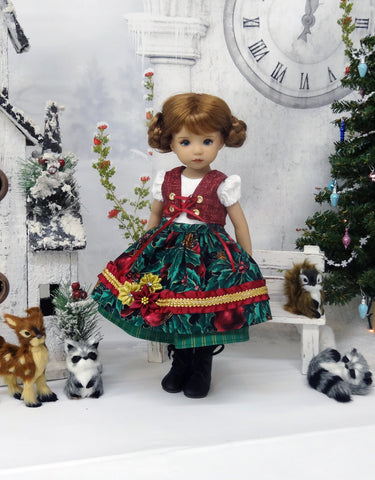 Alpine Winter Apple - dirndl ensemble with tights & boots for Little Darling Doll or 33cm BJD