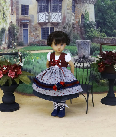 Alpsee Rosebuds - dirndl ensemble with tights & boots for Little Darling Doll or 33cm BJD