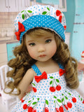 American Cherry - dress, hat, tights & shoes for Little Darling Doll or 33cm BJD