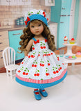 American Cherry - dress, hat, tights & shoes for Little Darling Doll or 33cm BJD
