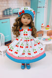 American Cherry - dress, hat, tights & shoes for Little Darling Doll or 33cm BJD