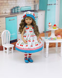 American Cherry - dress, hat, tights & shoes for Little Darling Doll or 33cm BJD