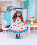 American Cherry - dress, hat, tights & shoes for Little Darling Doll or 33cm BJD