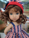 American Stripes - dress, hat & sandals for Little Darling Doll or 33cm BJD