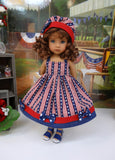 American Stripes - dress, hat & sandals for Little Darling Doll or 33cm BJD