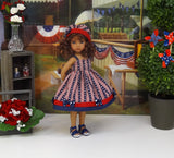 American Stripes - dress, hat & sandals for Little Darling Doll or 33cm BJD