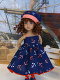 Anchors Away - dress, hat, tights & shoes for Little Darling Doll