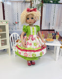 Apple Slices - dress & apron ensemble with tights & shoes for Little Darling Doll or 33cm BJD