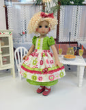 Apple Slices - dress & apron ensemble with tights & shoes for Little Darling Doll or 33cm BJD