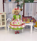 Apple Slices - dress & apron ensemble with tights & shoes for Little Darling Doll or 33cm BJD