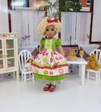 Apple Slices - dress & apron ensemble with tights & shoes for Little Darling Doll or 33cm BJD