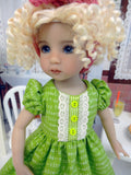 Apple Slices - dress & apron ensemble with tights & shoes for Little Darling Doll or 33cm BJD