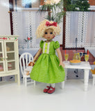 Apple Slices - dress & apron ensemble with tights & shoes for Little Darling Doll or 33cm BJD