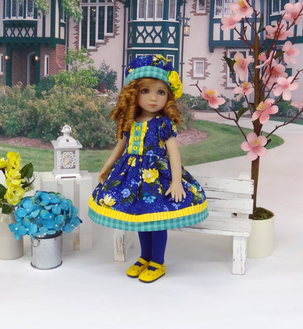 April Garden - dress, hat, tights & shoes for Little Darling Doll or 33cm BJD