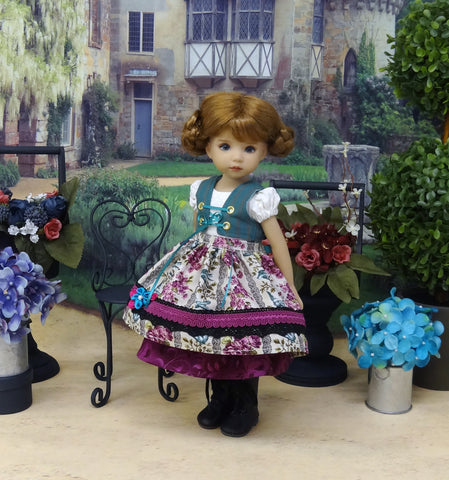 Austrian Aviary - dirndl ensemble with tights & boots for Little Darling Doll or 33cm BJD