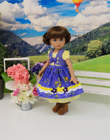 Austrian Beauty - dirndl ensemble with tights & boots for Little Darling Doll or 33cm BJD