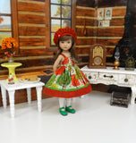 Autumn Forest - dress, jacket, beret, tights & shoes for Little Darling Doll or 33cm BJD