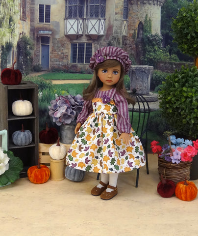 Autumn Leaves - dress, hat, tights & shoes for Little Darling Doll or 33cm BJD