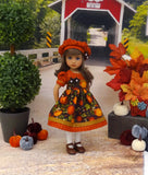 Autumn Pumpkin - dress, beret, tights & shoes for Little Darling Doll or 33cm BJD