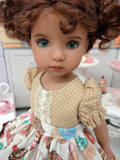 Bake Sale - dress & apron ensemble with tights & shoes for Little Darling Doll or 33cm BJD