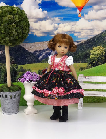 Bavarian Autumn - dirndl ensemble with tights & boots for Little Darling Doll or 33cm BJD