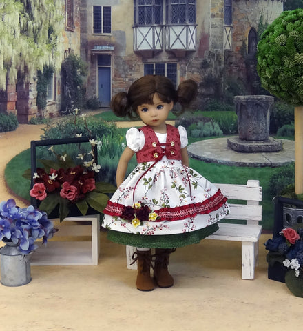 Bavarian Berries - dirndl ensemble with tights & boots for Little Darling Doll or 33cm BJD