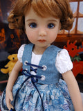 Bavarian Blue Spruce - dirndl ensemble with tights & boots for Little Darling Doll or 33cm BJD