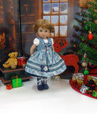 Bavarian Blue Spruce - dirndl ensemble with tights & boots for Little Darling Doll or 33cm BJD
