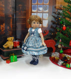 Bavarian Blue Spruce - dirndl ensemble with tights & boots for Little Darling Doll or 33cm BJD
