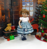 Bavarian Blue Spruce - dirndl ensemble with tights & boots for Little Darling Doll or 33cm BJD